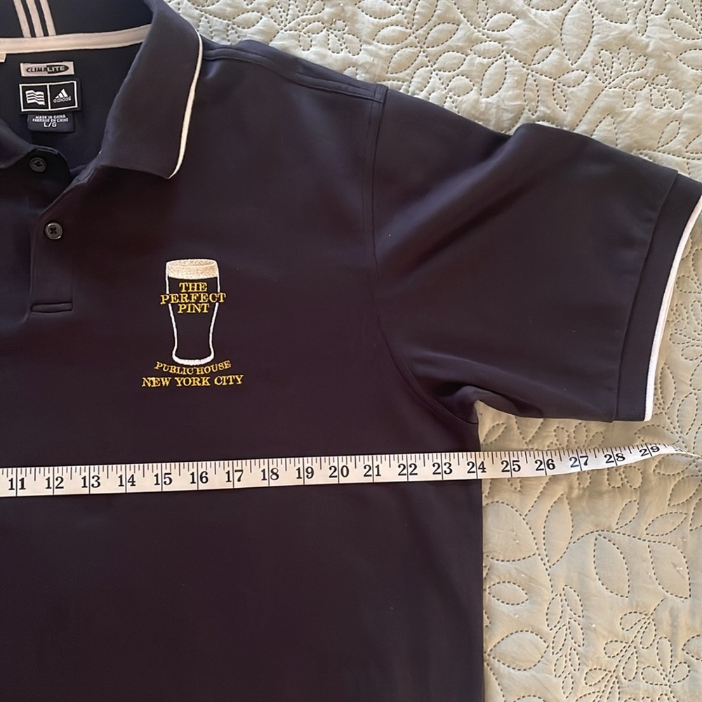 Adidas Black Polo Shirt with White Accents The Perfect Pint Public House NYC - Picture 10 of 11
